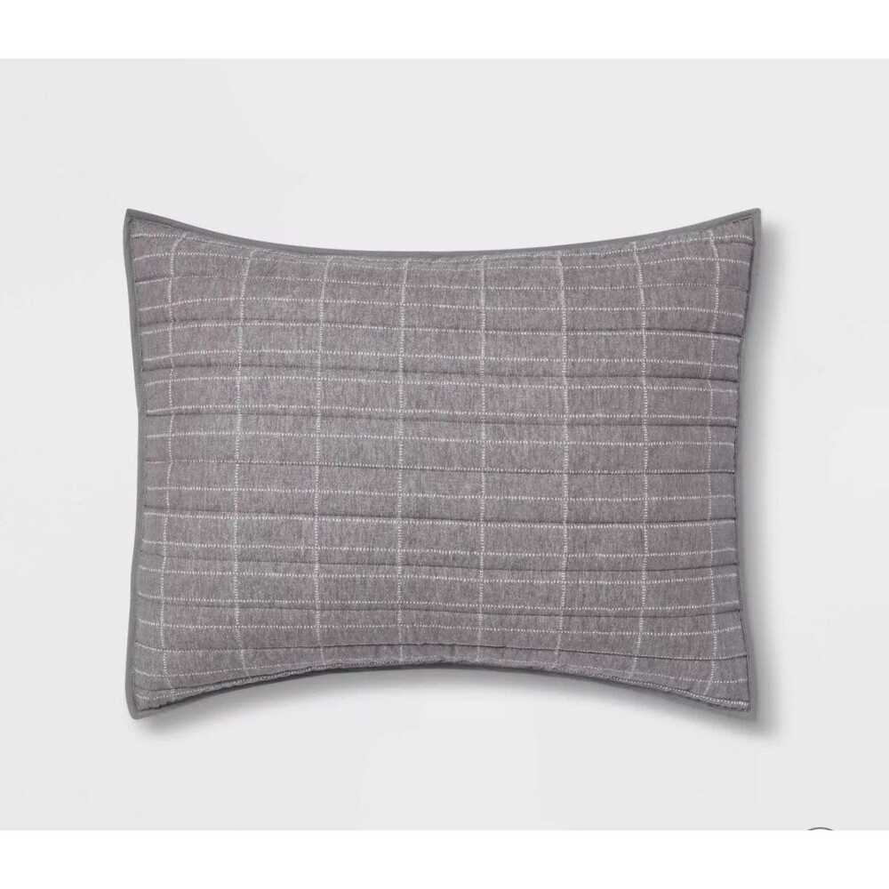 Standard Flannel Windowpane Quilt Sham Charcoal Gray - Threshold